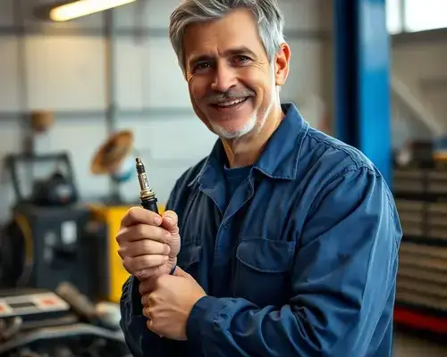 Experienced small engine mechanic working on lawn mower in Keota Iowa